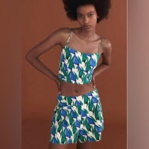 ZARA Linen Blend Printed Crop Top & Shorts